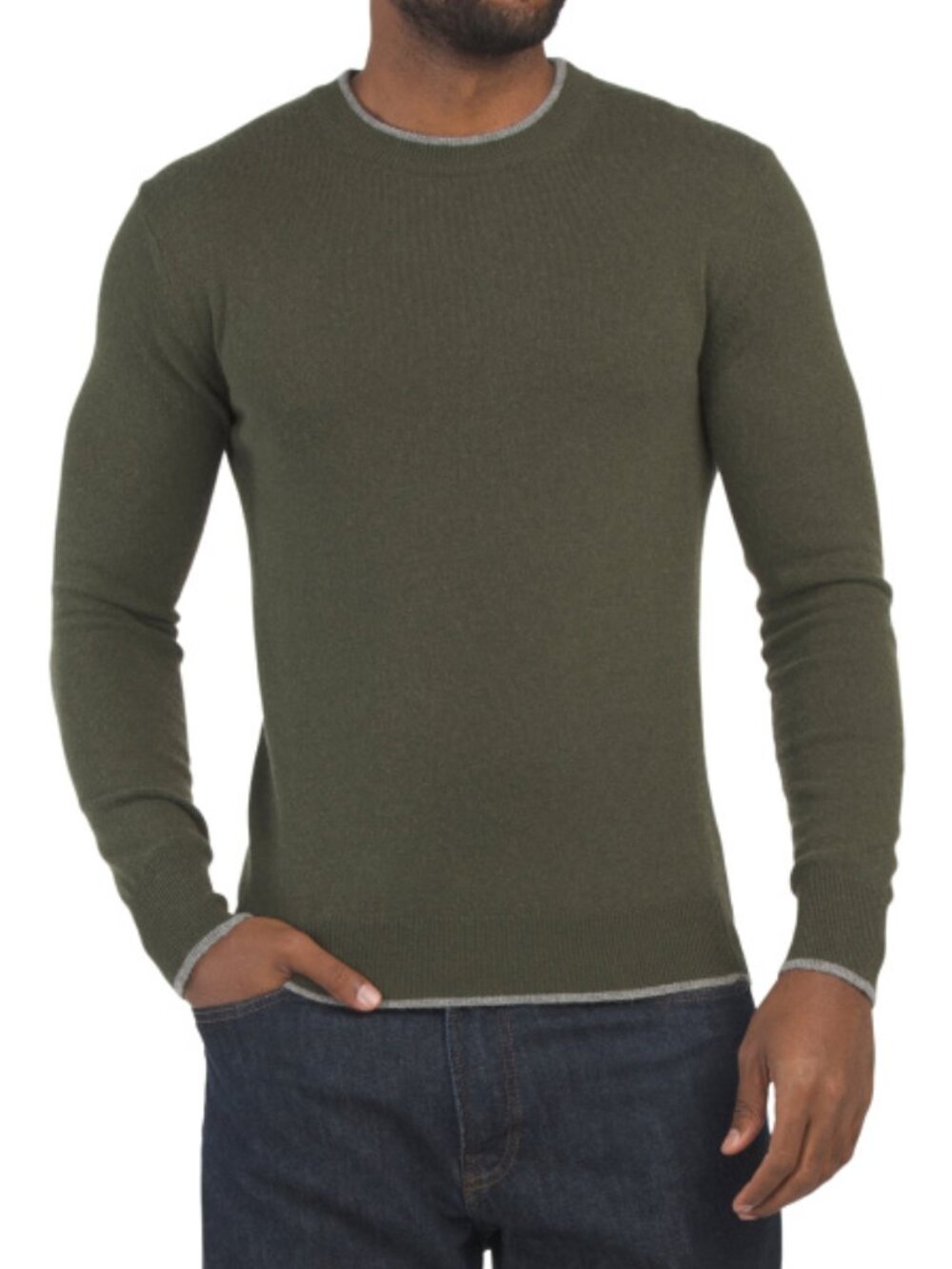 BARTOLINI Merino Wool And Cashmere Blend Crew Neck Sweater With Tipped Trim